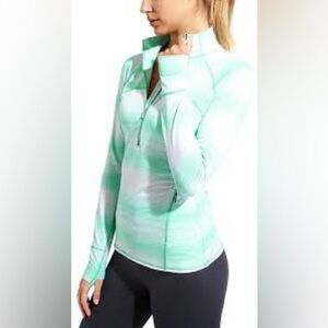 ATHLETA XXS Unisex Shirt Mint Green /White LUNAR HALF ZIP Performance Top